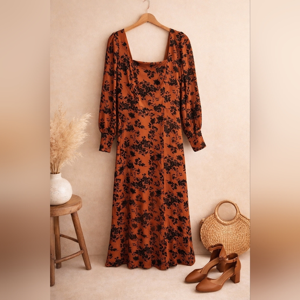 Floral Print Long Sleeve Maxi Dress